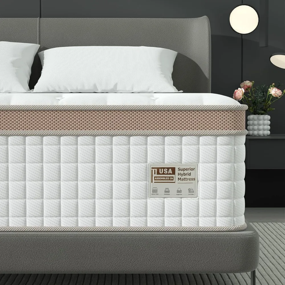 14 Inch Hybrid Mattress in A Box with Gel Memory Foam Pocket Spring Motion Isolation No Fiberglass CertiPUR-US