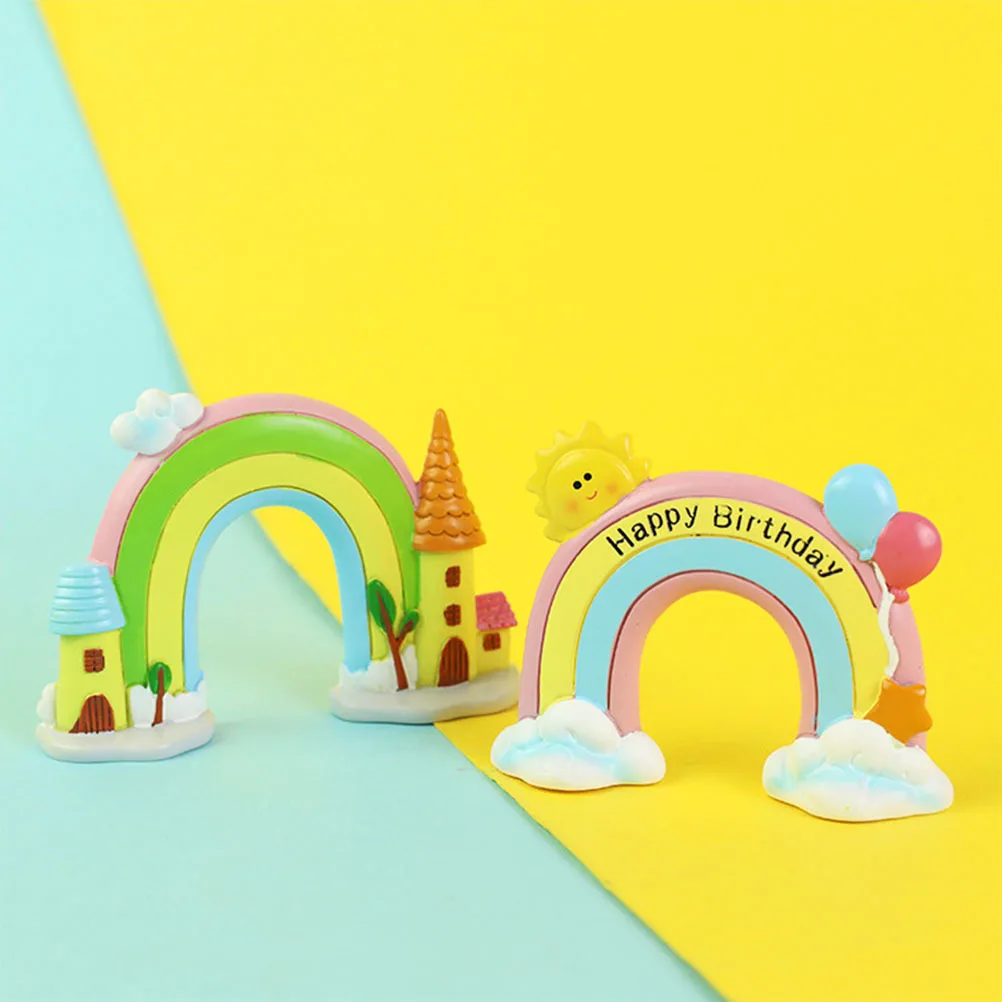 

1Pcs Birthday Cake Topper Resin Rainbow Sculpture Rainbow Castle Ornament Durable Eco-Friendly Cake Decoration for Birthdays