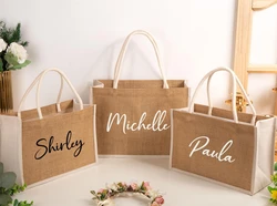 Personalized Burlap Tote Bag Bridesmaid Gift Custom Name Jute Bag Beach Bag Wedding Favor Gift for Her Mothers Day Gift