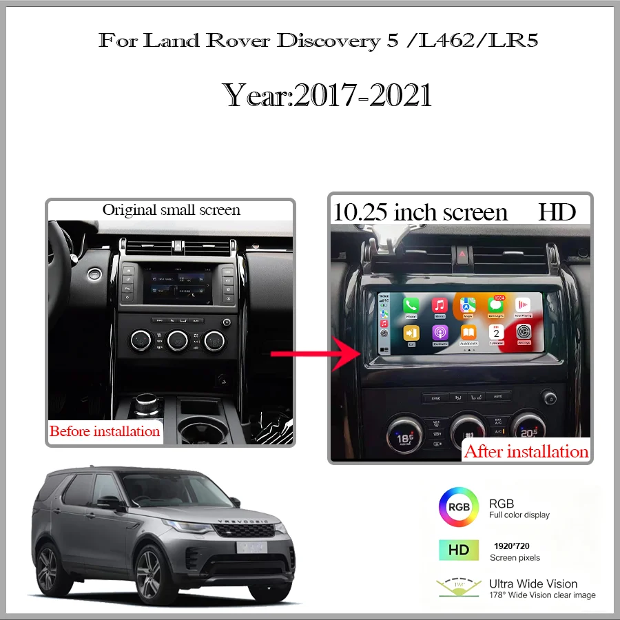 10.25 inch Carplay radio For 2017-2021 Land Rover Discovery 5 L462 LR5 multimedia player  retains OEM menu Android 13