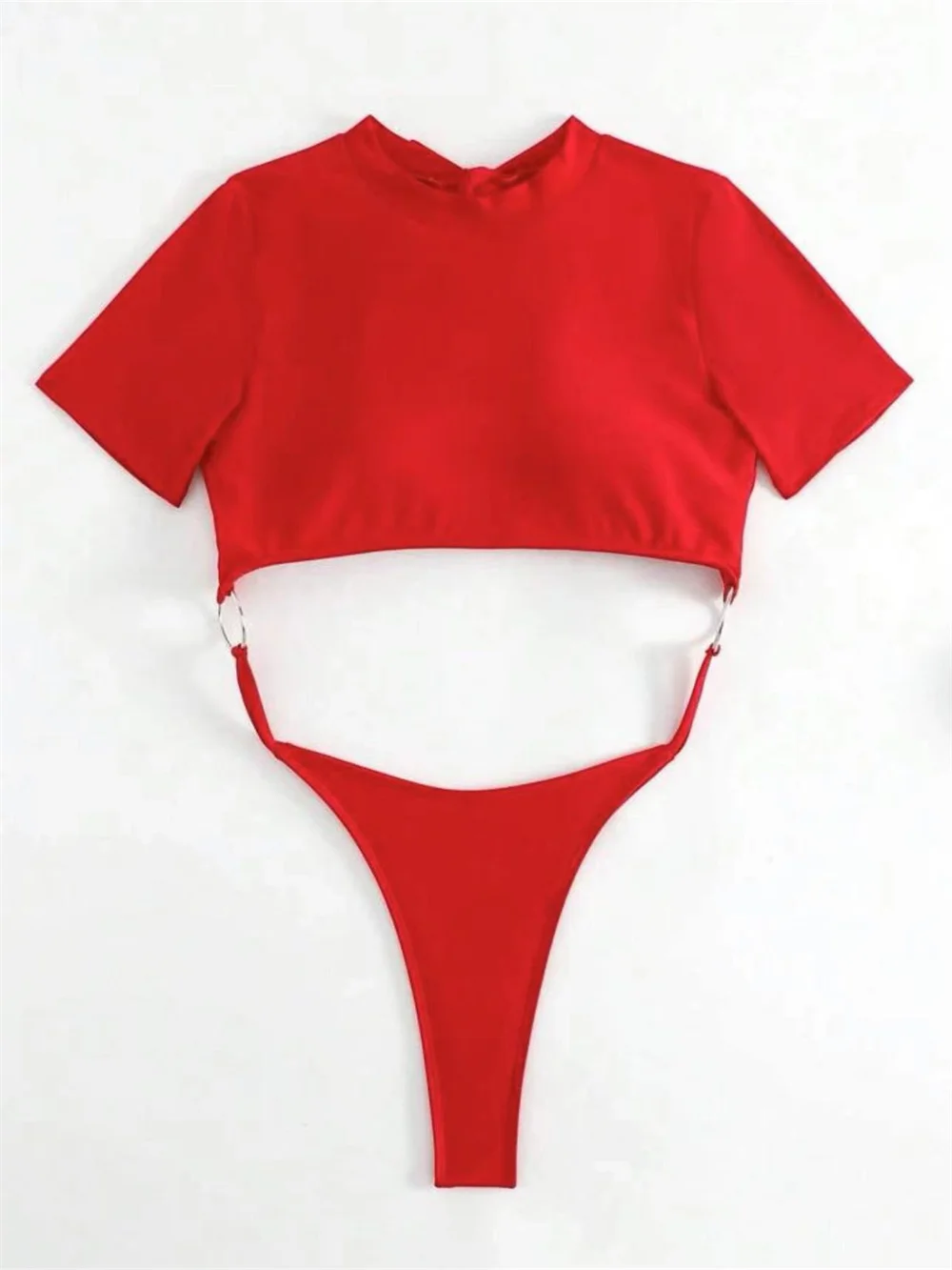 Sexy corda monokini bandagem sem costas anéis oco biquíni praia brasileira maiô tankini maiô feminino férias