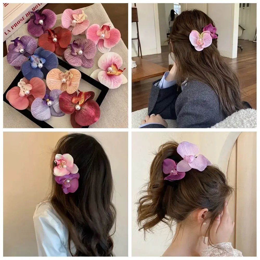 

Cloth Flower Hair Clip Pearl Korean Style Orchid Flower Hairpin Bohemian Style Headdress Girl Hair Clip Party Ponytail Holder