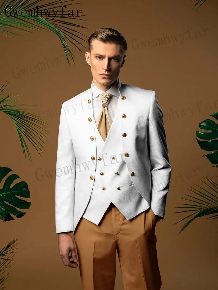 

Gwenhwyfar Custom Made Wedding Groom Slim Fit Men Suits Lapel 3 Pieces (Satin Blazer 、 Vest + Regular Pants ) Costume Homme