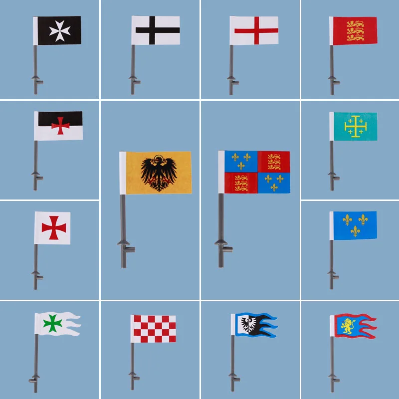 MOC Medieval Military Knights Flags Sticker Castle Infantry Crusaders Soldiers Figures Accessories Building Blocks Brick Toys