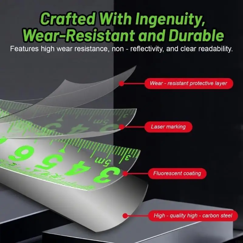 

19/25mm Fluorescent Green Measuring Tape with Auto Lock Back Clip Metric Ruler