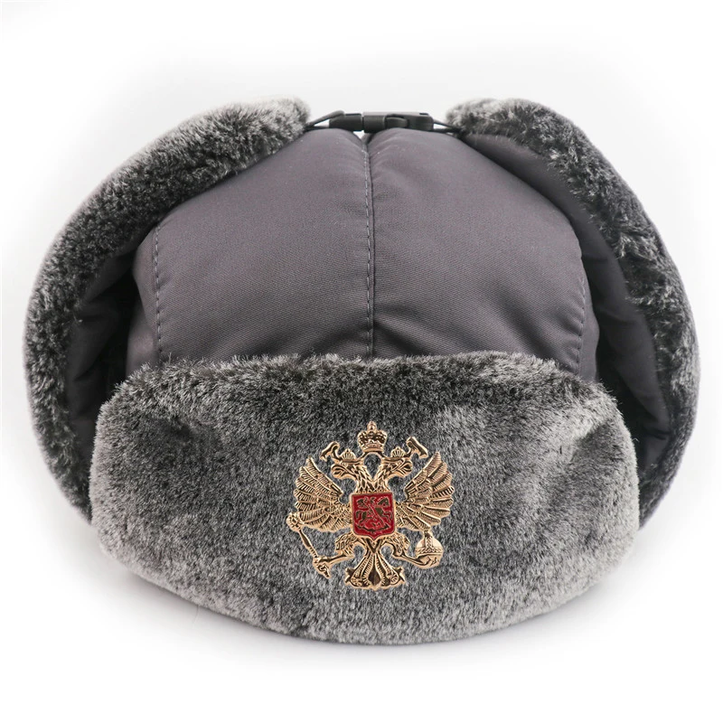 Man Winter Hat Russian Trapper Hat Cap With Soviet Badge Faux Furs Ushanka Flaps Water Wind Proof Thick Soft Hat For Oudoor Use