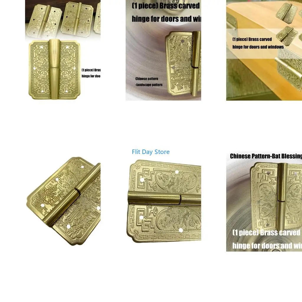 F92C Antique Engraved Metal Cabinet Door Hinges Removable Decorative Hinges For Jewelry Box Cabinets Furniture Hardware