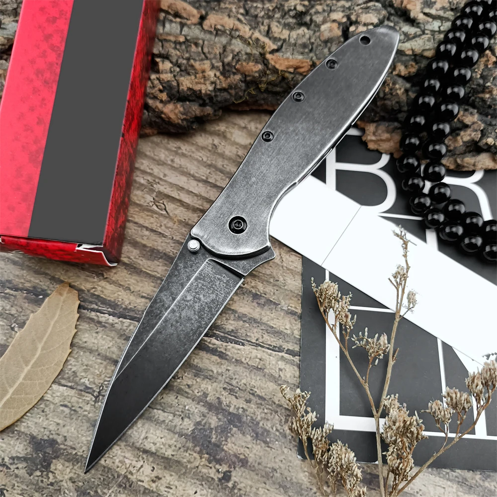 

Stonewashed 1660 Leek Pocket Knife Speedsafe Assisted EDC Hunting Camping Outdoor Folding Knife - 8C13Mov Blade 420 Steel Handle