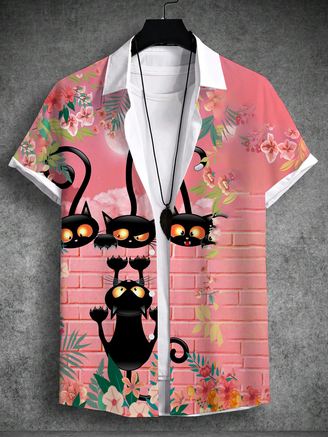 Camisas con estampado 3D de gato artístico para hombre, camisas sencillas de manga corta, ropa de calle hawaiana informal holgada, 2024