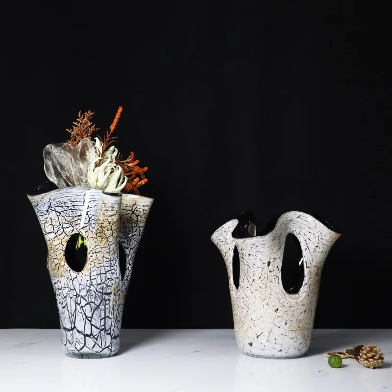 Hollow fission glass vase hotel model room creative art home decoration ornament