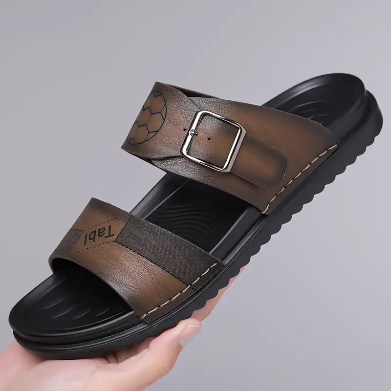 

Genuine Leather Beach Sandals Cross-Border Men's Sandals Trendy Beach Shoes Anti-slip Soft Sole Comfortable Slip-On Slippers