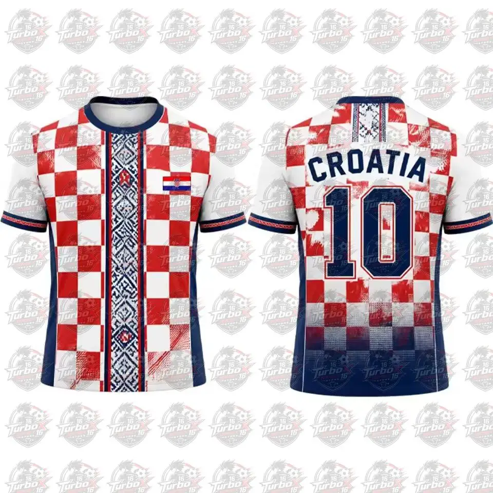 2026 New Croatia Flag Printed T-shirt Outdoor Sports Breathable Quick-Drying Jersey Men's Women's Casual Football Training Tee - view 2