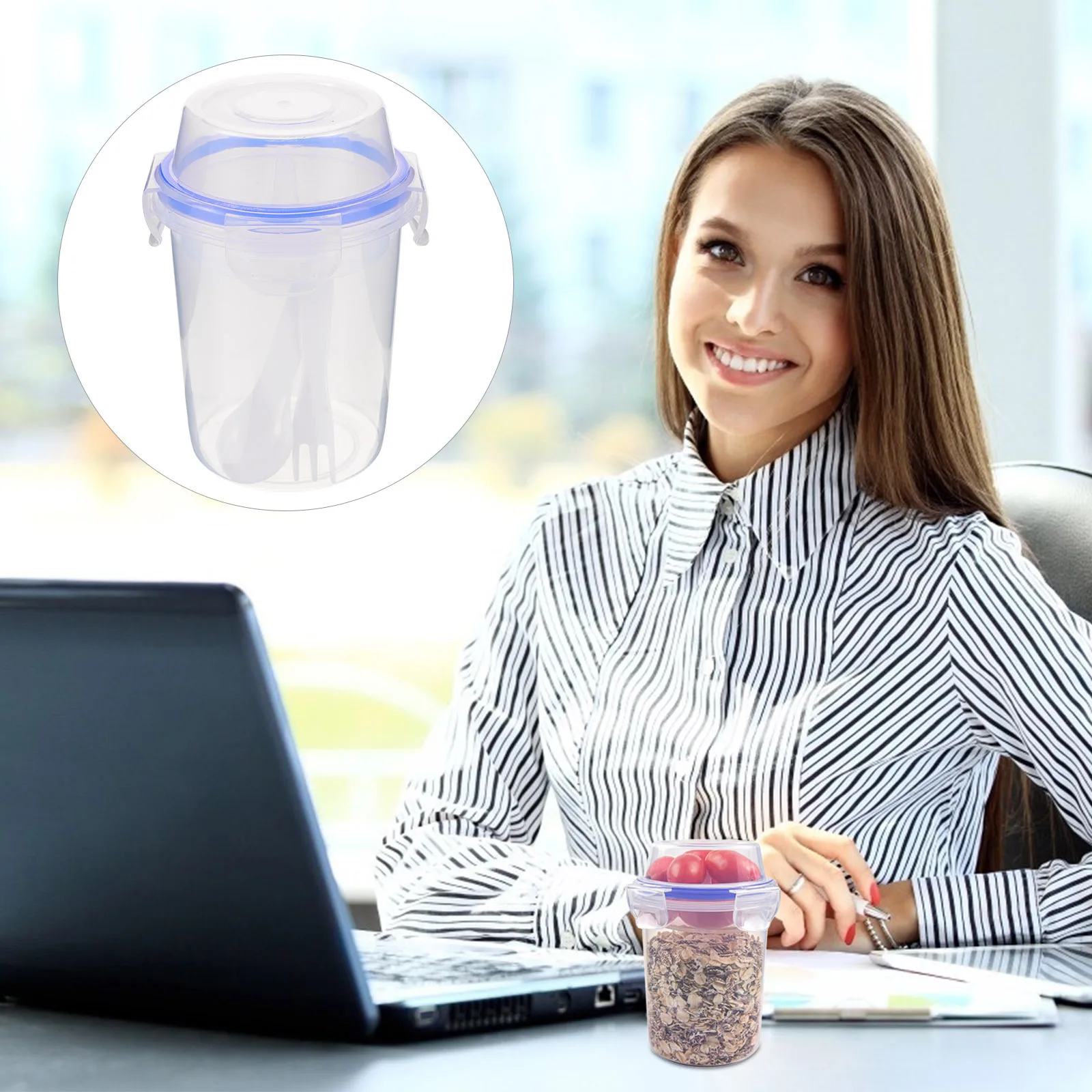 قطعتان من حاويات الشوفان بين عشية وضحاها مع ملعقة، ضيق ممتاز ومضاد للتسرب وخفيف الوزن ومحمول ومناسب للمدرسة في مكان العمل المنزلي