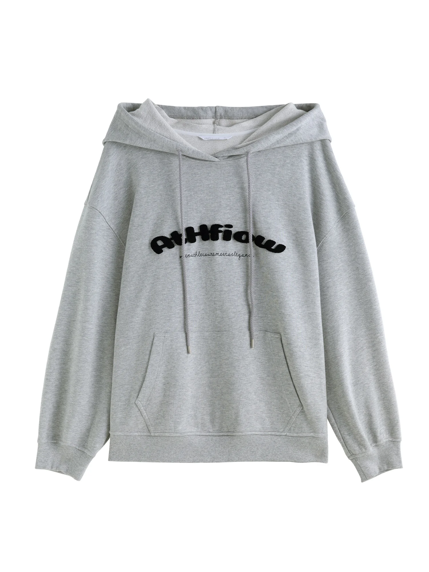 DUSHU【2 Colors】Women Hoodies Letter Print Winter Thicken Cotton Sweatshirts Casual Drop Sleeve Grey Loose Top Coats 24DS84256