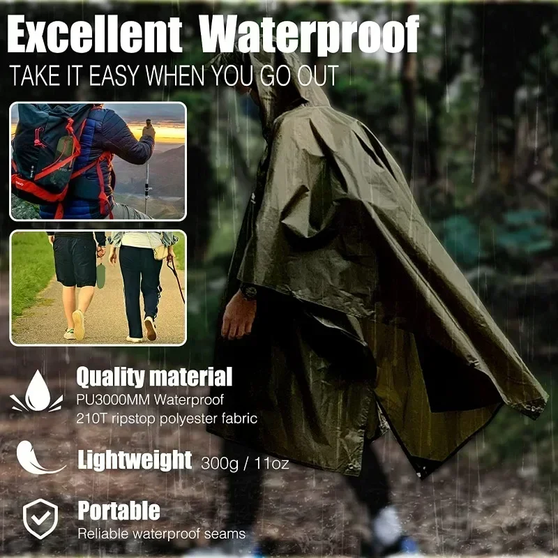 3 In 1 Outdoor Military Waterproof Raincoat Rain Coat Men Raincoat Women Awning From The Rain Motorcycle Rain Poncho Picnic Mat