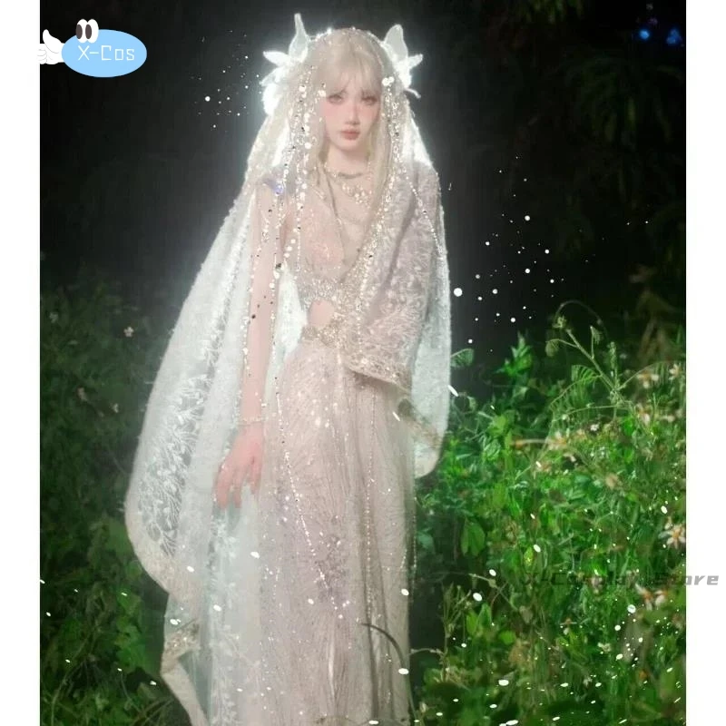 Хэллоуин косплей лесной эльф цветок игровой костюм для женщин одежда белое платье с крыльями аниме сценическое представление шоу одежда