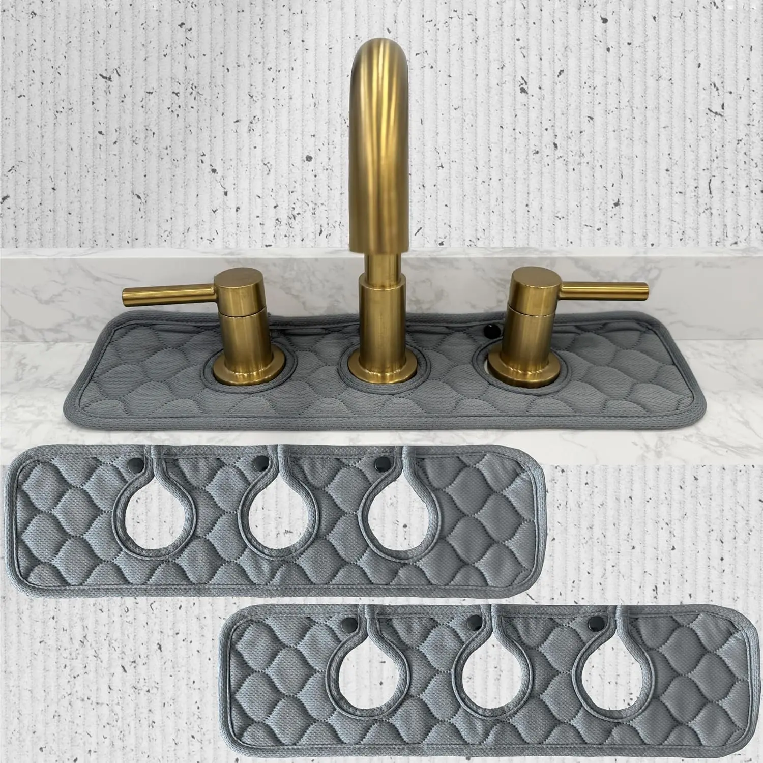 

Bathroom Sink Splash Guard, 3-Hole Faucet Mat, Gray, Quick-Dry & Absorbent