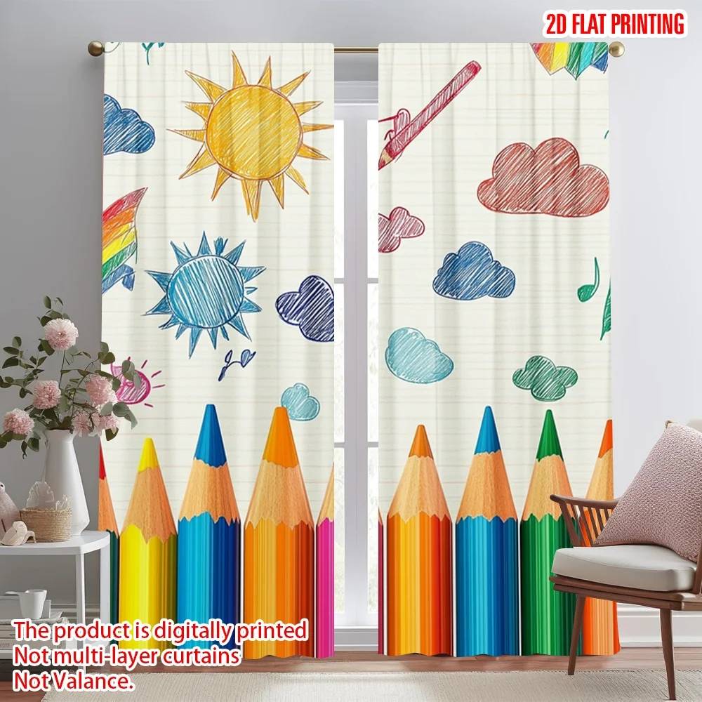 2pcs 2D flat printing Drapes Crayon, art Polyester Without Electricity 0 Use for Holiday Parties Home Decor & Studio Props