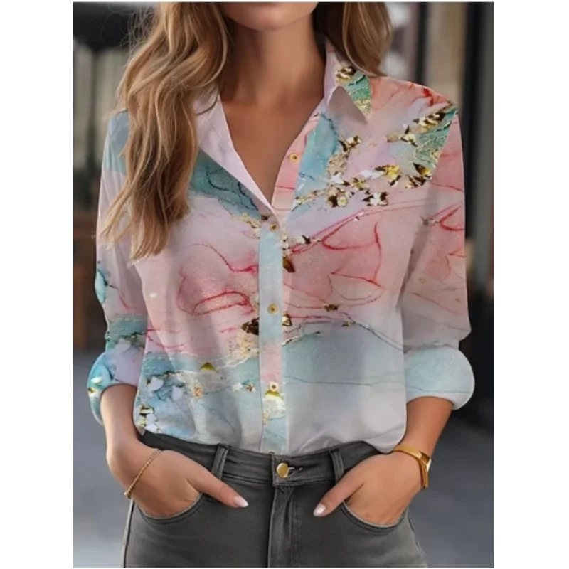 2024 Fashion Women\'s Floral Shirt Commuter New Pattern Printed Comfortable Casual Long Sleeve Shirt Personalized Street Style