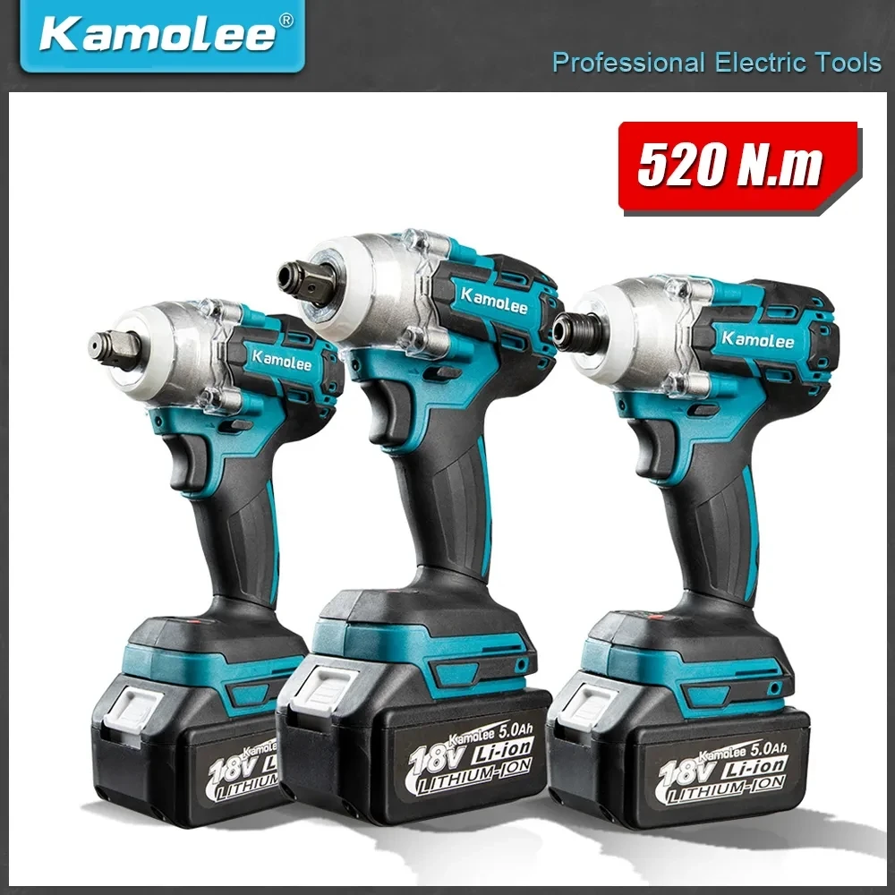 

Kamolee 520N.m High Torque Brushless Electric Impact Wrench 1/2 & 1/4 Inch Power Tools Compatible With Makita 18V Battery