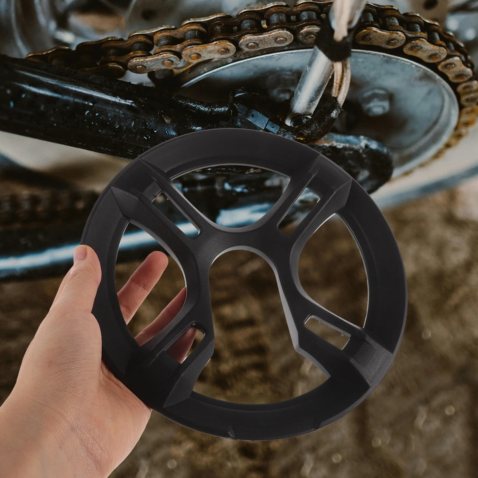 

4pcs Bicycle Sprocket Cover Bike Chainring Protector 4-Hole Black Square Screws Thickened For Mountain Road Bikes Dust Mud Guard