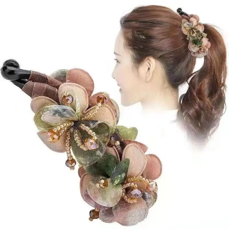 Modische Anti-Rutsch-Bananenklammer, elegante handgefertigte Rosen-Drehklammer im Retro-Stil für Damen – Detail 1