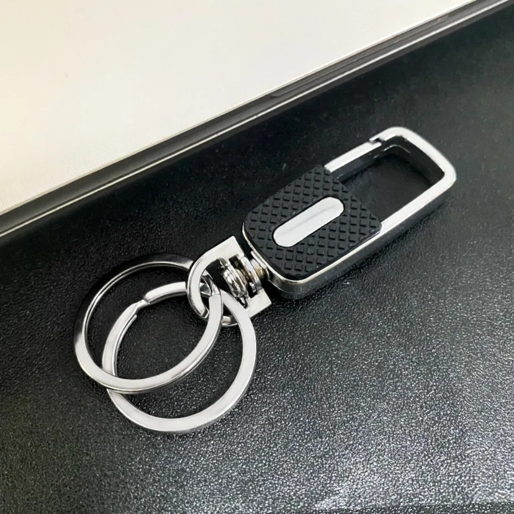 Simple Metal Car Keyring Rotatable Double Switch Leather Key Chain Waist Hanging Key Holder Rings Buckle Valentine's Day Gift