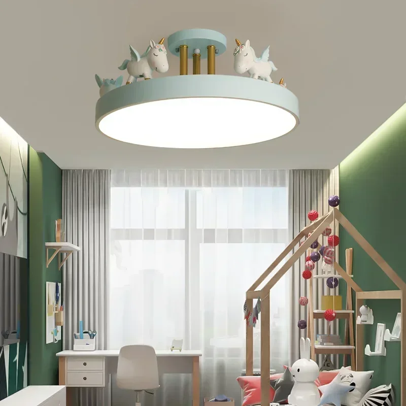 Modern Bedroom Ceiling Lights for Children\'s Room LED Lamp Lanterns Cartoon Resin Unicorn Kids living room Light Decoration Home