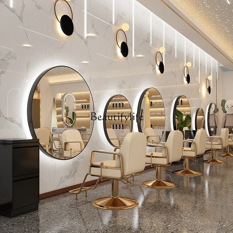 

Barber Shop Mirror Wall-Mounted Beauty Hairdressing Table round Mirror Hair Salon