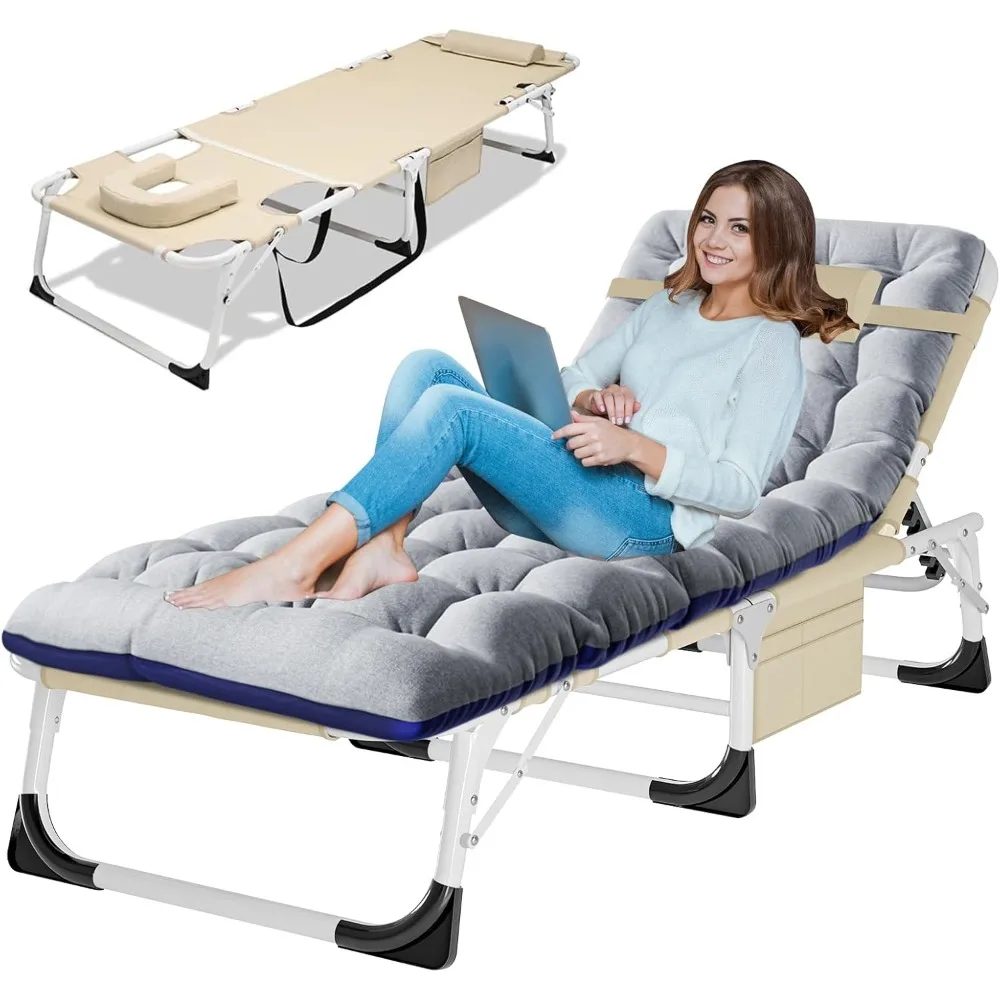 3in1 Sun Tanning Chair with Mattress, Heavy Duty Lounger Chair with Face Arm Hole, Removable Pillow