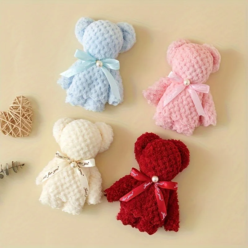 1 Cute Bear-Shaped Super Soft Absorbent Towel - with Decorative Ribbon, Perfect Gift for Christmas, Birthdays, Weddings, and Teacher's Day, Plush Bathroom Towel, Wedding Favors, Cute Bear Design, Exclusive for Banquet Guests, Perfect Gift for Lovers on Valentine's Day