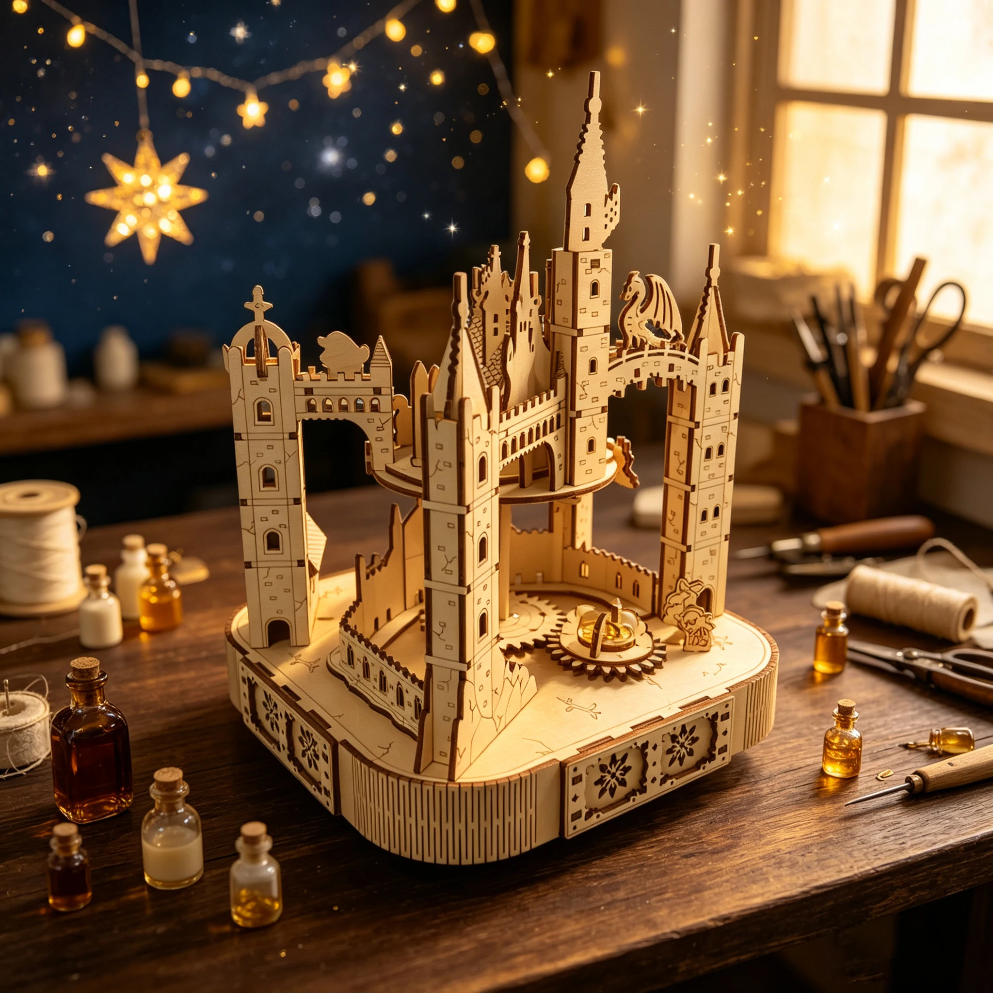 DIY 3D Wooden Magic Castle Mus - Music Box Wooden 3D Puzzle Rotating 评论和价格