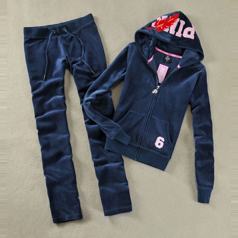 

Y2K Women's Tracksuit 2024 Spring/Autumn Women's Pink Sweatshirt and Pants Sets Velvet Tracksuit Two Piece Sets
