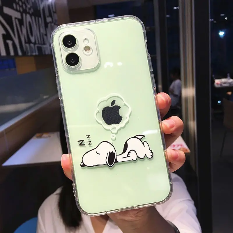 Snoopy Cute Cartoon Transparent Phone Case For iPhone 15 14 13 12 11 Pro Max Xr Xs Max 14 Plus 8 Plus Case Cute Soft Cover Y2k