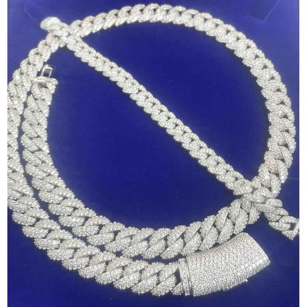 

Fashion Design 9mm 13mm Wide Iced Out Moissanite Diamond Silver Cuban Link Necklace/bracelet Chain for Rapper Hiphop Jewelry