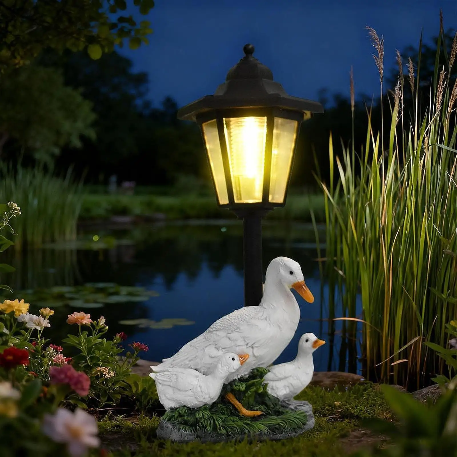 

Садовая статуэтка утки с солнечной подсветкой, стильное декоративное изделие, фигурка животного из смолы для двора, патио, сада