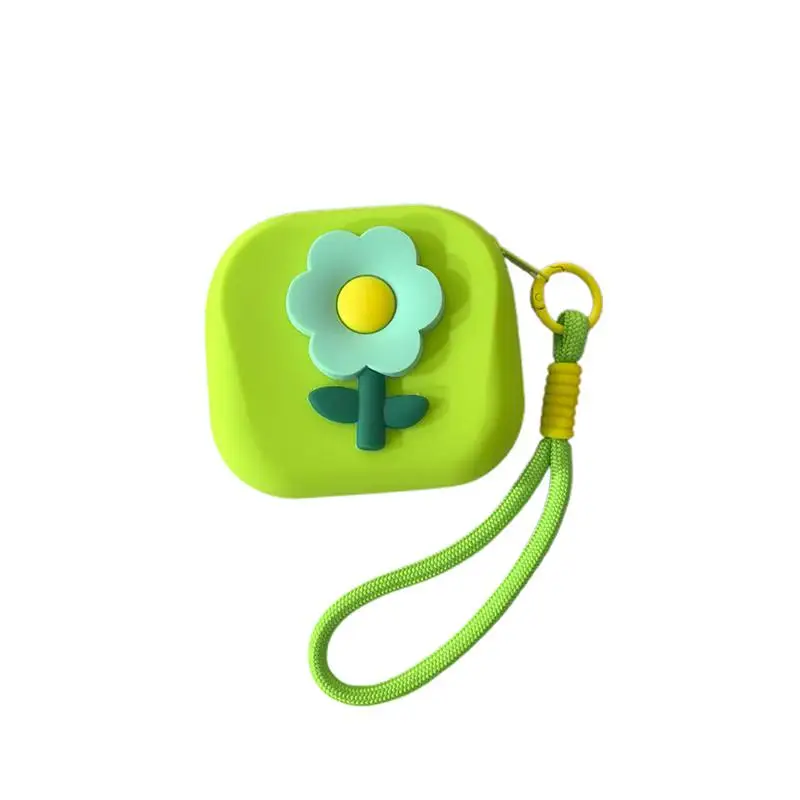 Square Coin Purse Flower Silicone Storage Bag With Lanyard Waterproof Multifunctional Mini Wallet Earphone Storage