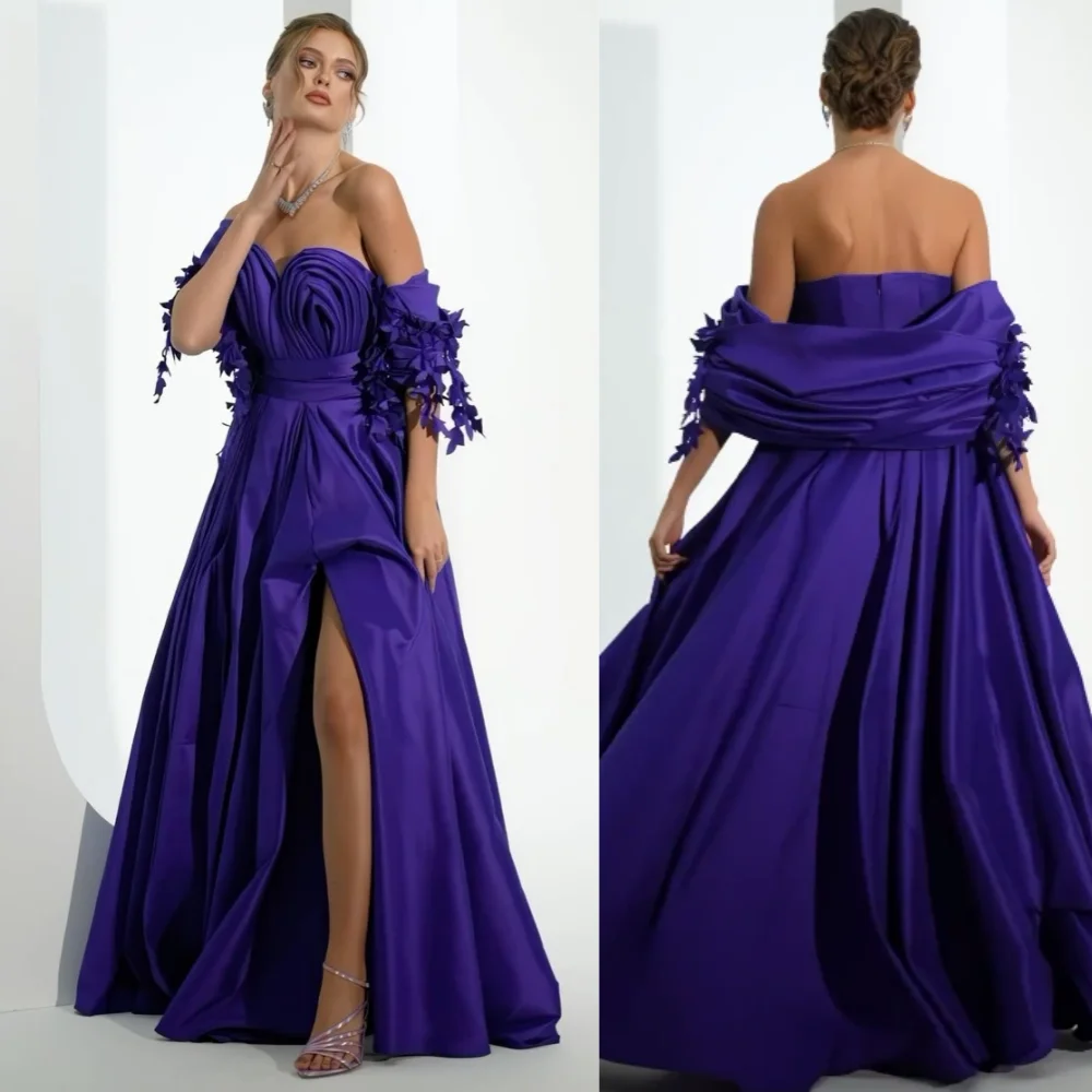 

Evening Sexy Casual Satin Pleat Ruched Engagement A-line Off-the-shoulder Bespoke Occasion Gown Long Dresses