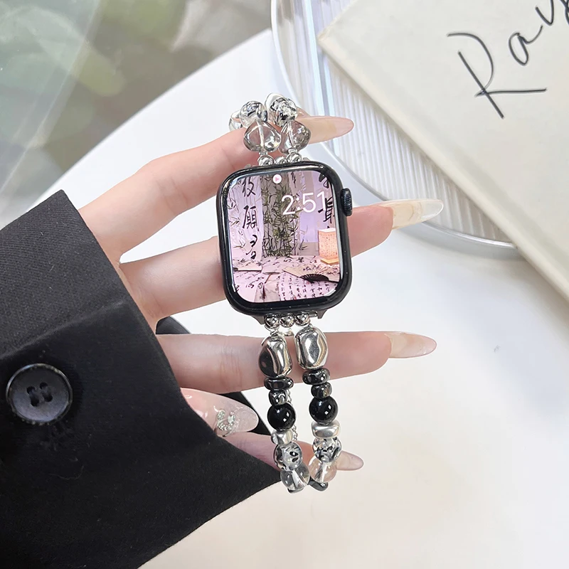 Retro Stenen Ketting Riem Voor Apple Watch Serie 7 Correa 45Mm 41Mm 44Mm Kristallen Link Armband Voor Iwatch Band 8 6 5 4 Se 38 40 42