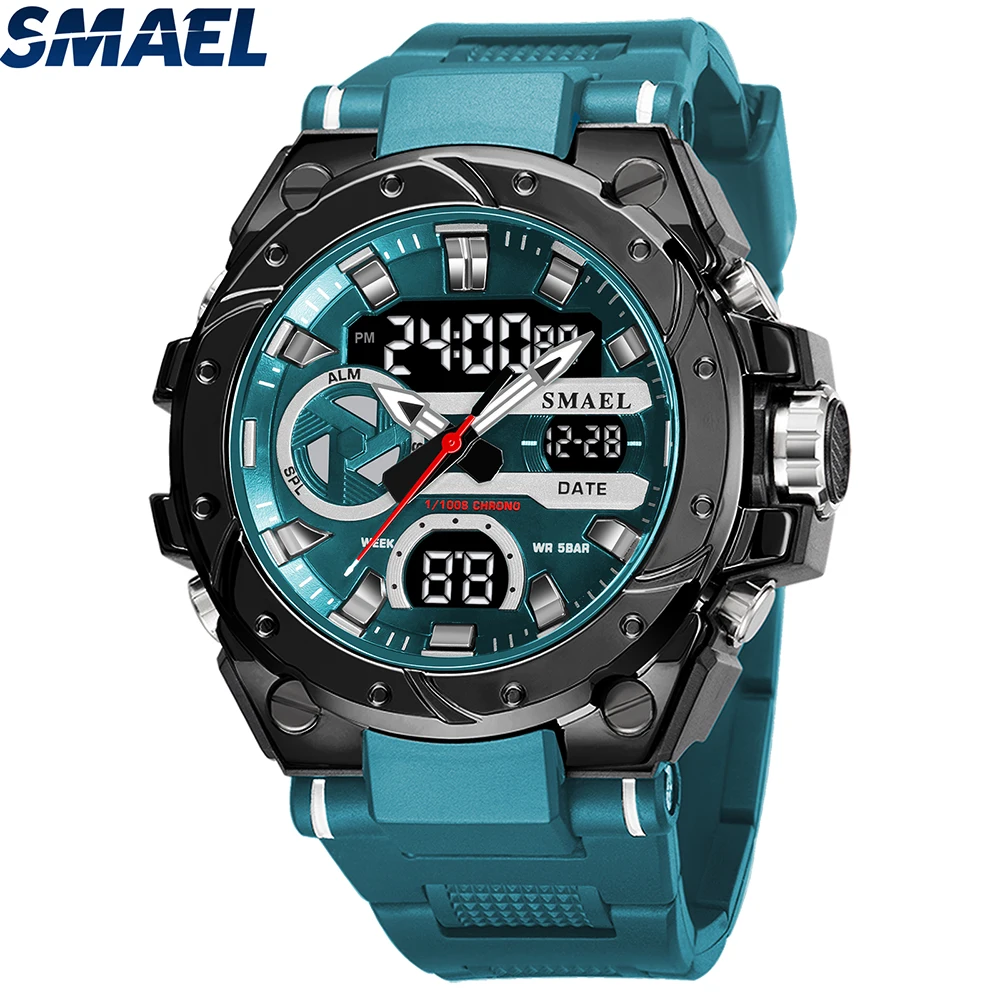 SMAEL Brand Sport Watches 50M Wateproof Dual Time Display Watches LED 8029 Stopwatches Alarm Multifunctional Men\'s Wristwatches