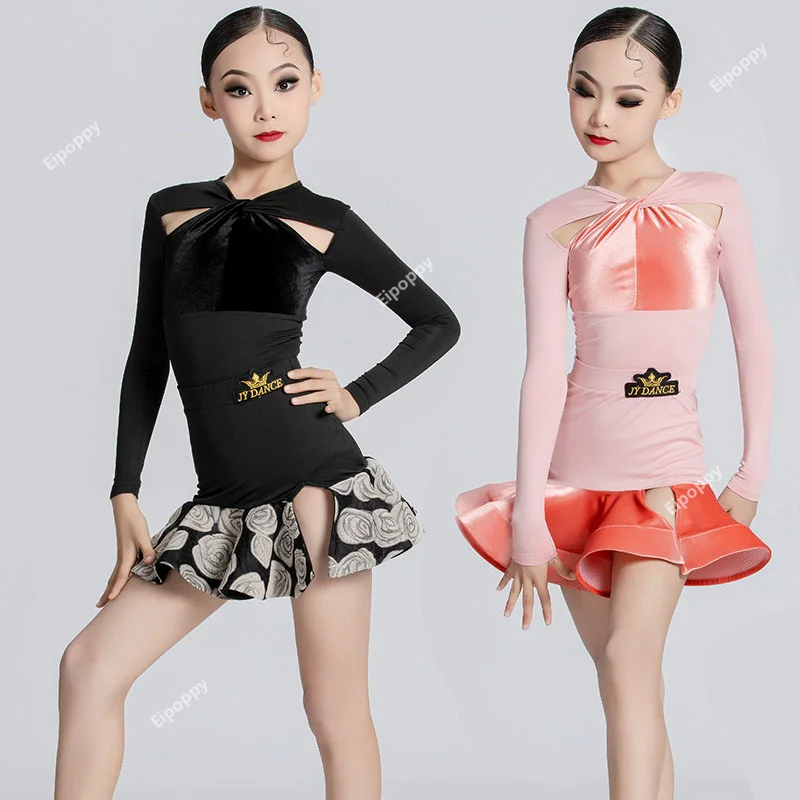 Autumn and Winter New Latin Dance Dress Girl's Professional Performance Training Dress High Grade Large Skirt Net Red Fish Bone