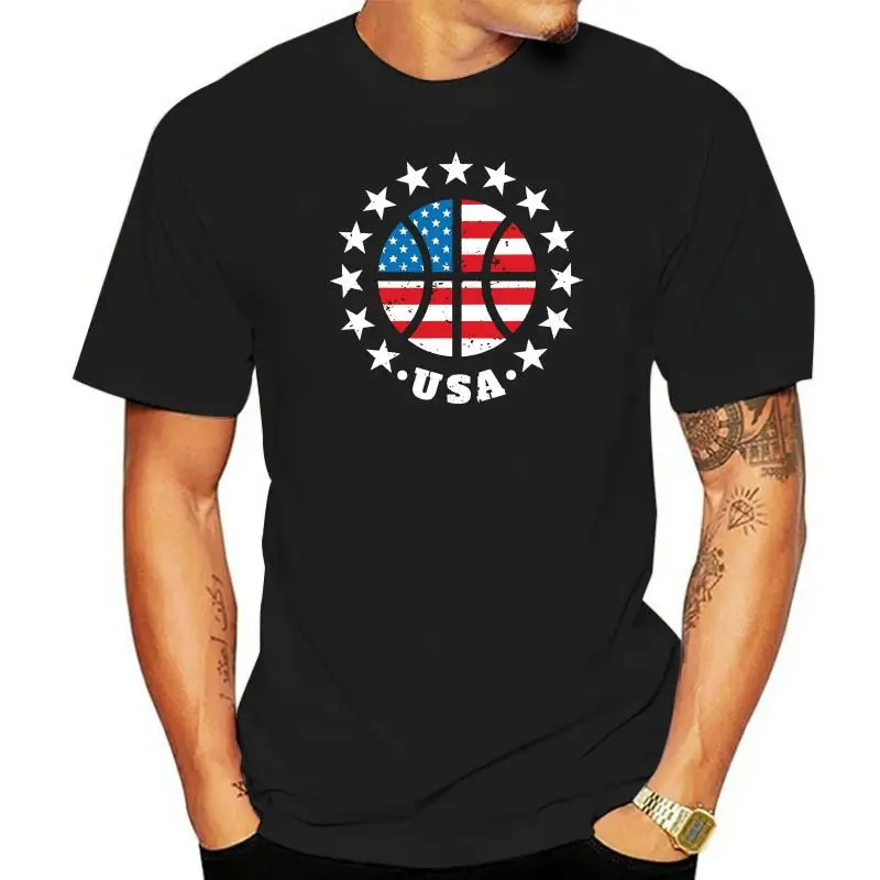 Black Usa Basketball Flag 4Th Of July Independence Day Gift T-Shirt 100% Cotton Plus Size Clothing Tee Shirt