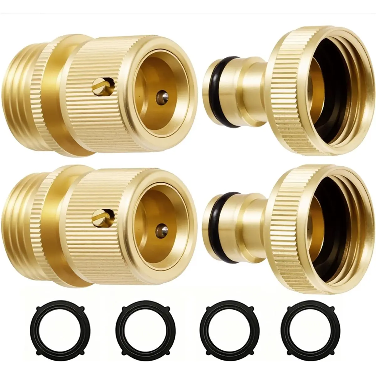 A23PBG Garden Hose Quick Connectors,Duty Solid Brass 3/4 Inch GHT, Universal Leak-Proof Fittings for Water Hose Connection
