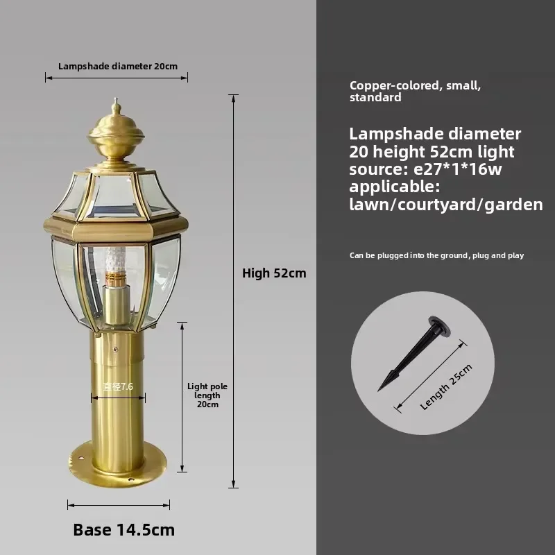 All-copper European Style Outdoor Lawn Lamp IP65 Waterproof LED Ground-Mounted Garden Light