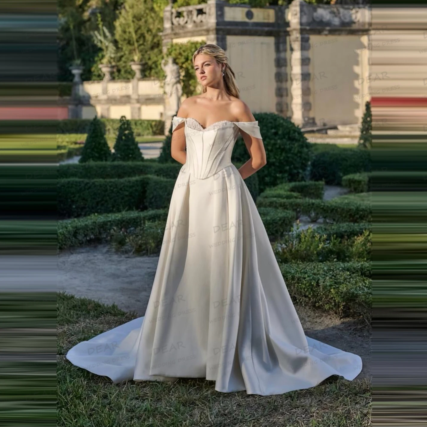 

Простые свадебные платья трапециевидной формы, женские атласные платья с открытыми плечами и блестками, милые платья невесты без рукавов, Vestidos De Novia по индивидуальному заказу