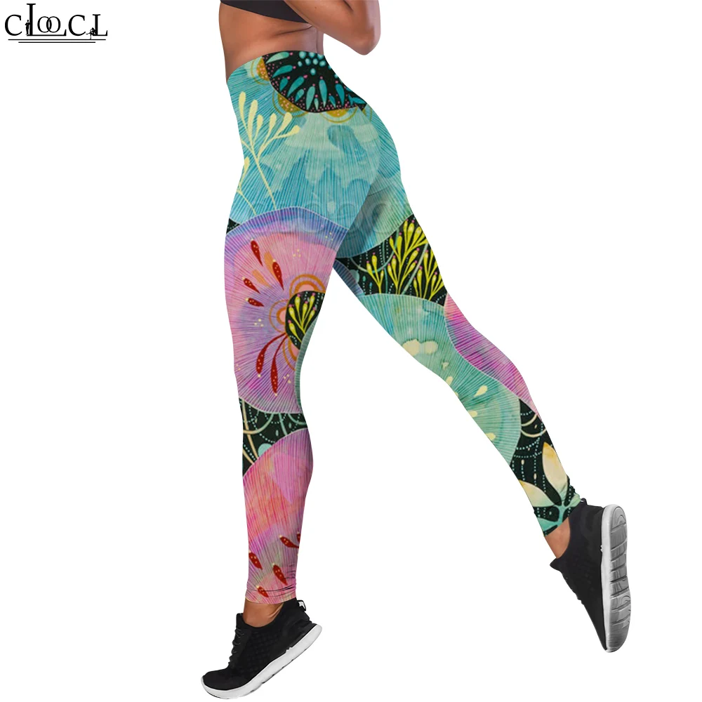 CLOOCL-mallas informales con estampado de hojas de loto para mujer, ropa estética, mallas sexys de Jacquard para glúteos, pantalones de Yoga