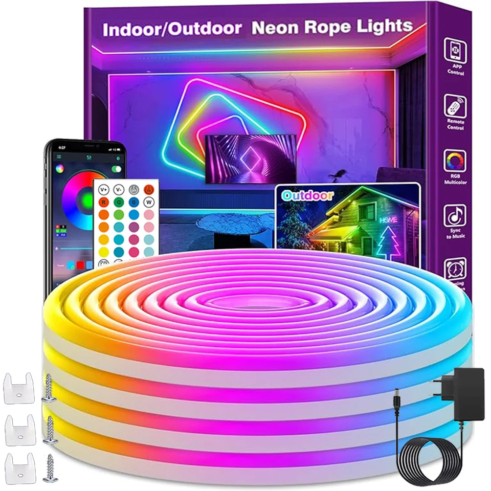 

Neon Strip Light 24V LED Neon Lights 5m 10m 20m 30m Bluetooth APP Control Outdoor Waterproof Flexible Neon Rope Light Room Decor