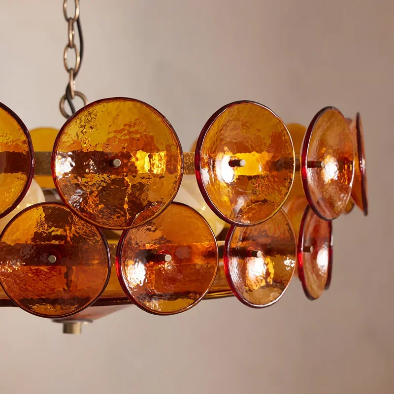 

French Retro Amber Glass Living Room Pendant Light Minimalist Kitchen Livingroom Bedroom Diningroom Led Decorative Pendant Light