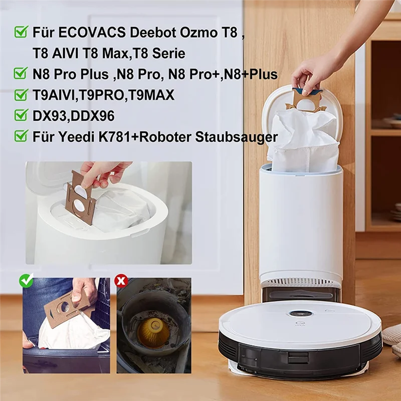 Sacs pour aspirateur Ecovacs Deebot N8 +,N8 Pro +, Ozmo T8,T8 AIVI,T8 +,T9 + Yeedi Vac Station, lot de 10