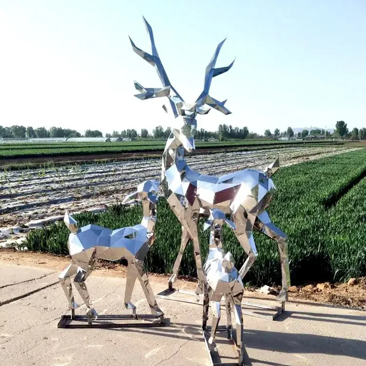 Custom Outdoor Sculpture Park Garden Decor Escultura Gold Stainless Steel Geometric Animals Large Stainless Steel Sculpture